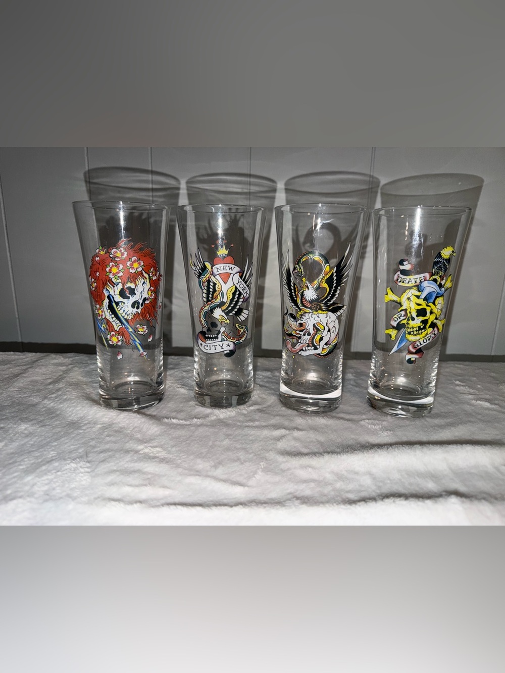 Ed Hardy Set of 4 Tall Drinking Glasses